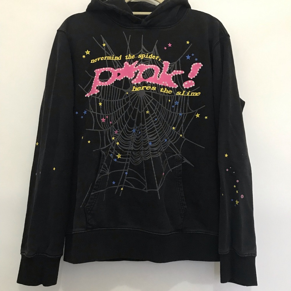 Sp5der Black Graphic Hoodie Sweatshirt Size L